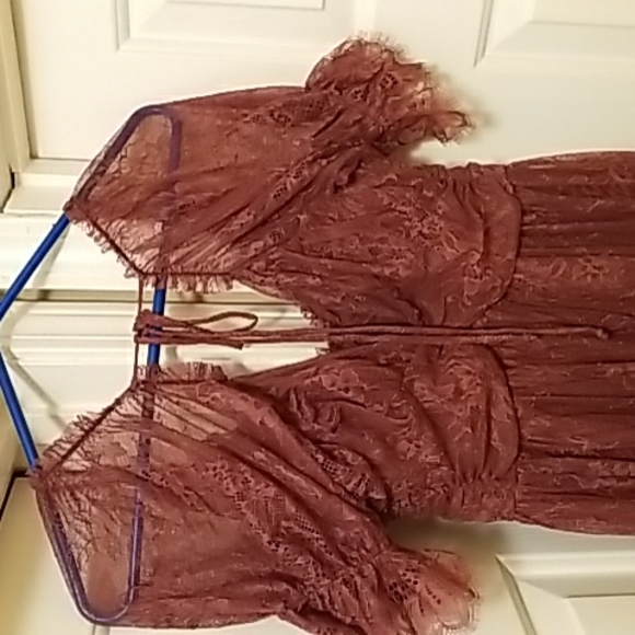 **Only size 2 left!!* Free People Dear Jane Embroidered Lace Dress in Roan Rouge - Picture 14 of 16